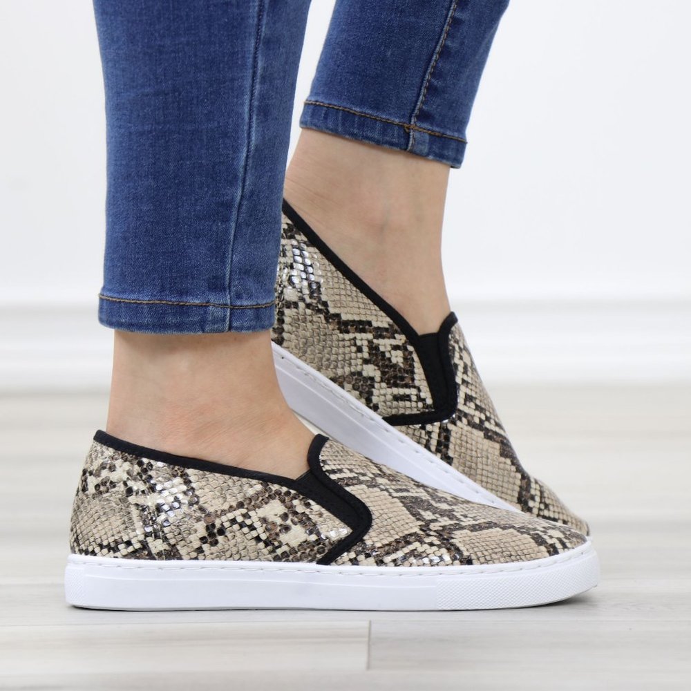Snake Python Skin Print Fashion Slip On Sneakers Shoes - Picture 3 of 14